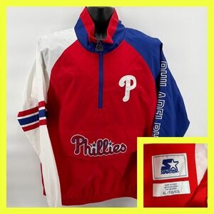 Starter MLB Philadelphia Phillies Windbreaker Jacket Men's XL Half Zip NWT Red
